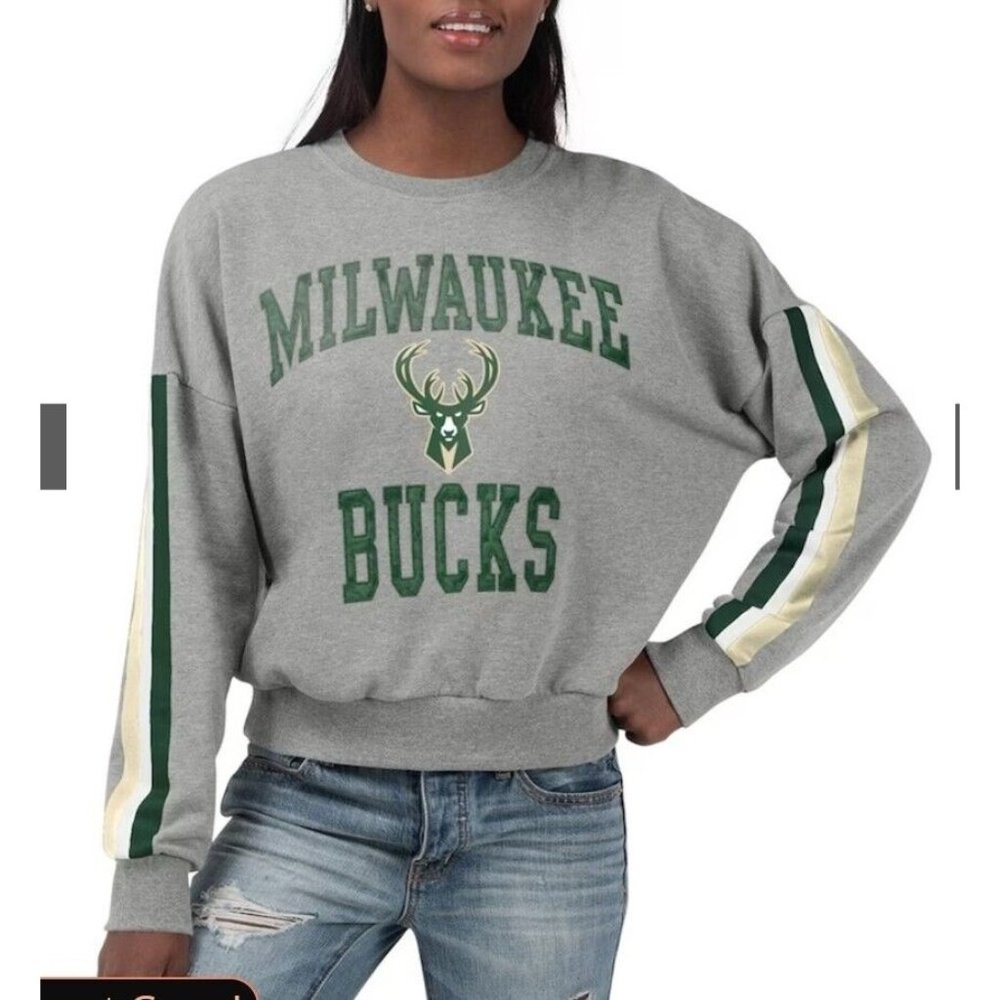 Milwaukee Bucks Womens Crewneck Sweatshirt Touch Alyssa Milano L Slouchy Rookie